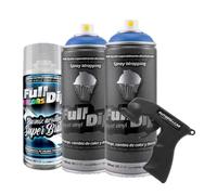 AutoFullCar - Pack 3 Spray Full Dip FULLDIP 2 Sprays Color a elegir + 1 Spray Barniz Brillo de Acabado Resistente (Azul Metalizado)
