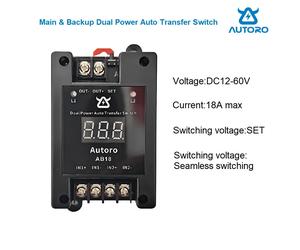 Autoro AB18 Interruptor de Transferencia Automática ATS DC 12V-60V 18A Interruptor de Doble Alimentación con Pantalla Digital - Fuente de Alimentación Ininterrumpida UPS