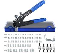 AUTOUTLET Juego de 86 Pinzas para Tuerca de Remache y 80 Tuercas de Remache | con Mandriles M3, M4, M5, M6, M8 Pinza de remachar roscada de 25,4 cm, Pinza para remachar Ciego, Azul