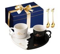 auvstar Juego de 2 Tazas para Parejas,Juego de Tazas de Café,200ML Tazas de Besos,Regalos Originales para Bodas,Regalos para Aniversarios de Pareja,Regalos para San Valentín Cumpleaños (Negro+blanco2)