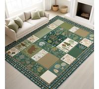 AUWUUA Alfombra de salón con diseño de Patchwork campestre, 250x250cm, con Animales del Bosque y árboles. Antideslizante y Lavable. para Dormitorio, Comedor y Pasillo. Color Verde