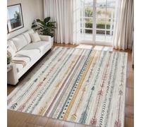 AUWUUA Alfombra Estilo Bohemio para Sala de Estar, 120x140cm, con Estampado étnico Tribal Indio a Rayas Alfombra Lavable y Antideslizante para Dormitorio, Comedor, Oficina o Pasillo
