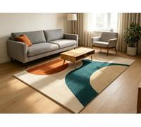 AUWUUA Alfombra Lavable de Estilo Mediados de Siglo de 250x250 cm con Abstracto de Bloques de Color para Sala de Estar, Alfombra geométrica Antideslizante para Comedor y Dormitorio.