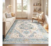 AUWUUA Alfombra Lavable Estilo Bohemio Vintage con medallón Oriental Desgastado, 250 x 250 cm, Antideslizante, para Dormitorio, Comedor, Cocina, Color Beige y Azul