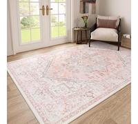 AUWUUA Alfombra Rosa 250 x 250 cm con diseño Floral Oriental para Sala de Estar, Lavable, Estilo medallón Vintage, Suave, Antideslizante, de Pelo Corto, para habitación de niña o Entrada.