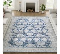 AUWUUA Alfombras Lavables de Estilo Vintage Desgastado de 250x250cm con Estampado Azul, Alfombra Antideslizantes, para Sala de Estar, Dormitorio, sofá, mesas de Centro, ultrafinas.