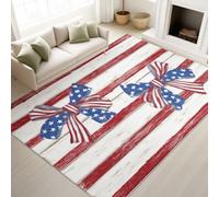 AUWUUA Alfombras Salon Lavable 250x250cm con Rayas Rojas y Blancas, Lazo y Estrellas, Alfombra patriótica Vintage, alfombras Antideslizante para Dormitorio, Oficina y Comedor, Fina