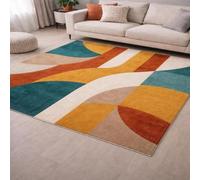 AUWUUA Lavable geométrica Alfombra de salón 250x250cm, Rayas Multicolores, Patchwork de Bloques de Color, Alfombra Suave Antideslizante para Comedor, Dormitorio, Oficina en casa