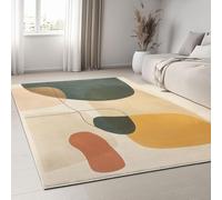 AUWUUA Moderna geométrica Alfombra de salón 250x250cm, Rayas Naranjas y Azules, Suave, Lavable Alfombra Antideslizante para Comedor, Dormitorio, Oficina en casa