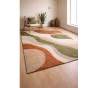 AUWUUA Moderna Wave Alfombra de salón 250x250cm, Terracota, Verde, Beige, geométrica, a Rayas, Bloques de Color, Lavable Alfombra Antideslizante para Dormitorio, Oficina en casa