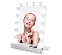 Auxmir Espejo Maquillaje con Luz, 15 Bombillas Espejo de Tocador, Espejo Hollywood 3 Colores de Luz, Control Táctil, Brillo Regulable, Espejo con Luz LED Colgar Pared Portátil, Blanco