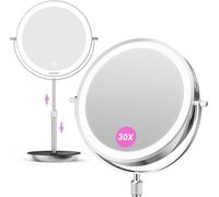 Auxmir Espejo Maquillaje con Luz 1X/30X Aumento Recargable Altura Ajustable