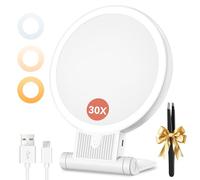 Auxmir Espejo Maquillaje con Luz 1X/30X Aumento Recargable y Colgable Pared