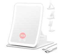 Auxmir Espejo Maquillaje con Luz 30X Aumento Recargable Plegable para Viaje