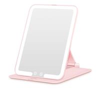 Auxmir Espejo Maquillaje con Luz Recargable, Plegable Portátil con Sensor Inteligente Control Táctil, 3 Colores LED Brillo Regulable con USB 1500mAh para Viajes y Uso Diario de Mesa (Rosa)