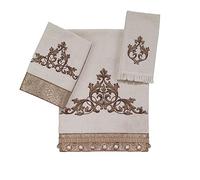Avanti Linens - Juego de Toallas de 3 Piezas, Toalla de algodón Suave y Absorbente, Accesorios de baño Bordados (colección Monaco, Marfil)