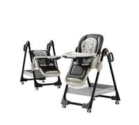 Aveainelle Plegable Cuero PU Tronas de BeBe - 4 Alturas, 4 Reclinaciones, Silla Convertible con 2 Bandejas y Ruedas, Trona Evolutiva y Niños Pequeños con Cesta de Almacenamiento (Gris oscuro)