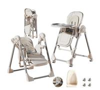 Aveainelle Plegable Cuero PU Tronas de BeBe con Función de Columpio - 6 Alturas, 3 Reclinaciones, Silla Convertible con 2 Bandejas y Ruedas, Trona Evolutiva con Cesta de Almacenamiento (Blanco)
