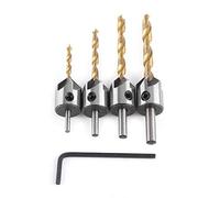 Avellanador Recubierta de Titanio, Brocas de Chaflán de HSS, para Carpintería, Escariador de Carpintería(4pcs Avellanadores（3-6mm）con llave)