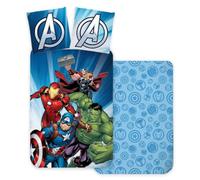 Avengers Bedlinen - Juego de funda nórdica de 140 x 200 cm con funda de almohada de 60 x 65 cm, funda de edredón infantil 100% algodón, reversible, diseño de Capitán América, Iron Man, Hulk, Thor