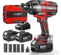 Avhrit Atornillador de impacto con batería de 1/2 pulgadas con 2 baterías de 4000 mAh, 2200 N.m, llave de impacto eléctrica para casa y coche, 5 llaves de vaso, 4 tornillos, 4 taladros