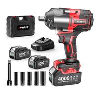 Avhrit Llave de Impacto Inalámbrica 1600N.m con 2x 4000mAh Baterías, 1/2 Pistola de Impacto Batería, Eléctrica Llave de Impacto para Coches Camiones, con 5 Enchufes