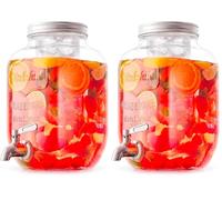 Avilia Dispensador de bebidas para fiestas, dispensador de jabón líquido con grifo, fuente de vidrio para bebidas con capacidad de 4 litros (Paquete de 2)