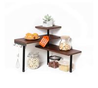 Avilia Estantería de madera de bambú multiusos, 3 estantes, estructura modular - Esquina de acero inoxidable, resistencia hasta 4 kg, mueble para habitaciones, cocina, baño, 4 ganchos de acero