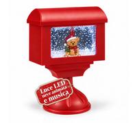 Avilia Farola navideña con buzón con nieve y música, osito | Lámpara de nieve de 41 cm con efecto de nieve en movimiento y luces LED, funciona con pilas