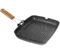 Avilia Parrilla antiadherente rectangular para inducción 35 x 25 cm - Grill inducción de aluminio fundido con mango plegable de madera, diseño elegante y duradero, cocción uniforme y fácil limpieza