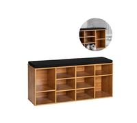 Avilia Zapatero con 10 Compartimentos y Asiento Acolchado - Librería con 10 estantes y Asiento Acolchado, de Madera de ingeniería y poliéster, 103 x 48 x 29,5 cm, marrón y Gris