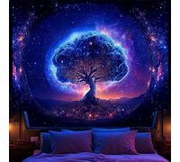 Avinyl Tapiz de árbol de luz negra y espacio para dormitorio, tapices estéticos de árbol de la vida de luz negra para niña, estrellas de fantasía, galaxia, para colgar en la pared para sala de estar,