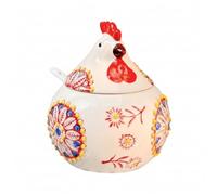 AwnsIMfreien Azucarero con Tapa, salero de cerámica de 400 ml, Bonito Tarro de Especias de Pollo con Cuchara, azucarero Rojo para Cocina, Bonitos tarros de Especias
