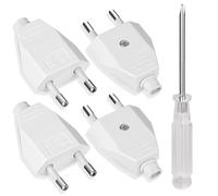 AXFEE Clavija Enchufe Macho Plano, 4 Piezas 250V 2.5A Enchufe Europeo Plano Clavija Plana, Enchu-fe Pla-no Clavija Ench-ufe Macho Bipolar, con Destornillador, para Cable de Alimentación, Blanco