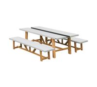 AXI Aaron Conjunto de jardin con 2 bancos en blanco/marron para 6 a 8 personas | Mesa de picnic/banco de picnic con aspecto de piedra caliza y madera de acacia | Mesa de comedor para exterior/jardin
