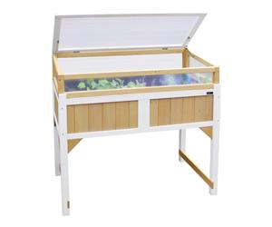 AXI Cama alta con invernadero y Vellon de Jardin | Cama alta sobre Zancos para Jardin / Balcon / Terraza en Marron / Blanco