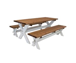 AXI Celine Mesa de picnic de madera en marron/blanco para un mAXImo de 6 personas | Juego de picnic de jardin para adultos con bancos sueltos | 177 x 75 cm