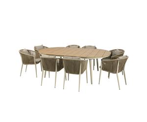 AXI Chay Conjunto de jardin con 8 sillas para 8 personas - Beige | Conjunto de muebles de jardin de polywood con aspecto de madera, sillas con tapizado de poliester | Mesa de comedor