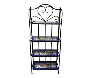AXI Cleo estanteria para plantas de metal con mosaico amarillo/azul | Mueble de 4 estantes con baldosas de mosaico ceramico | Para jardin / balcon / terraza - 64 x 27 x 140,5 cm