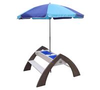 AXI Delta Mesa de agua y arena y Picnic para ninos de Madera | Water Table infantil con Tapa, Contenedores y Parasol en Gris y Blanco | Juguetes de exterior / jardin