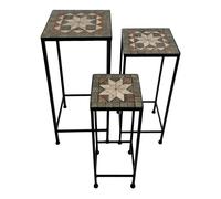 AXI Eline Mesita cuadrada para plantas con mosaico Gris/Marron Juego de 3 piezas | Mesita de jardin de metal para plantas, ideal para jardin, balcon o terraza