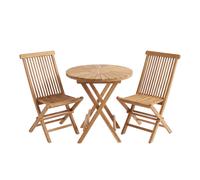 AXI Gia/Mina Conjunto de bistro de teca, 3 piezas | Conjunto de bistro con 2 sillas plegables - Mesa de jardin redonda plegable de 60 cm | Conjunto de jardin de madera para balcon, terraza y jardin