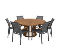 AXI Hani/Alva Conjunto de jardin, 6 piezas - 6 personas | Mesa de comedor de teca con tablero ovalado | Con 6 sillas provistas de un comodo respaldo y reposabrazos | Para exteriores