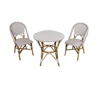 AXI Jacqueline Set de bistro de 3 piezas Marron/blanco | Set de bistro 2 sillas y mesa, ratan, diseno vintage | Set de balcon de ratan natural y sintetico, para cualquier jardin o balcon