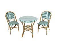 AXI Jacqueline Set de bistro de 3 piezas Verde/blanco | Set de bistro 2 sillas y mesa, ratan, diseno vintage | Set de balcon de ratan natural y sintetico, para cualquier jardin o balcon