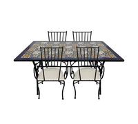 AXI Leonie Conjunto de bistro de mosaico de 5 piezas azul mediterraneo | Juego de bistro con mesa y 4 sillas | Juego de balcon de metal y diseno de mosaico