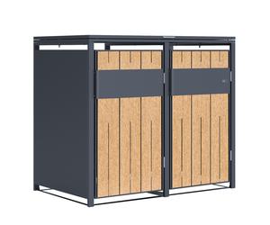 AXI Luke Cobertizo de contenedor de basura antracita/aspecto madera, metal - 2 contenedores | Contenedor convertible para 2 contenedores - Max. 240 l - 132 x 80 x 116 cm | Contenedor convertible
