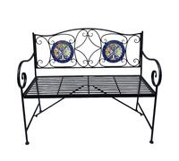 AXI Margot Banco de jardin con mosaico de estilo mediterraneo azul/amarillo | Banco de exterior de hierro con baldosas de mosaico ceramico | Con respaldo para 2 personas | 107 x 54 x 92 cm