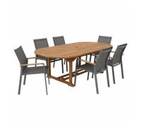AXI Marzi/Alva Conjunto de jardn, 7 piezas para 6 personas | Conjunto de comedor de teca con mesa de jardn ovalada extensible | Con 6 sillas con estructura de aluminio y asiento de malla