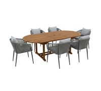 AXI Marzi/Faye Conjunto de jardn, 7 piezas para 6 personas - Antracita | Conjunto de comedor de teca con mesa de jardn ovalada extensible | Con 6 sillas de jardn, cojines incluidos